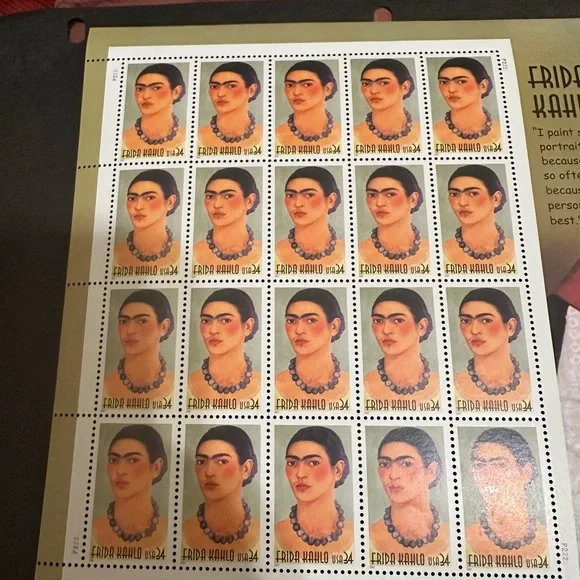 USPS Stamps Frida Kahlo One sheet of 20, 34-cent, stamps of Frida Kahlo.2001.